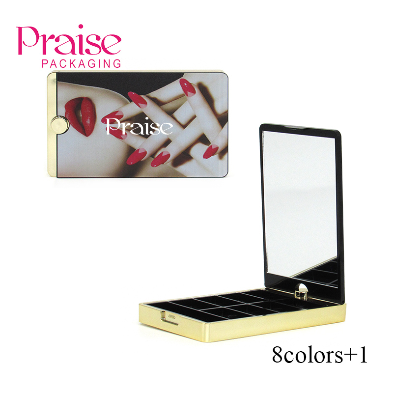 Production high-grade gold eyeshadow palette with rotating lid 8 color cosmetics eye shadow packaging case