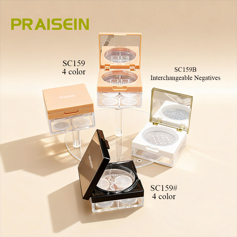 Square Flip Top Loose Powder Case 4-Color Plastic Makeup Loose Powder Case with Mirror