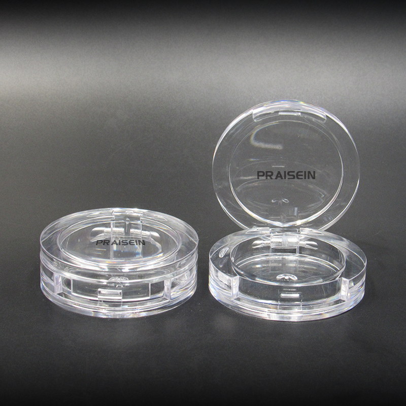 Green plastic small eye shadow container wholesale cosmetic packaging round clamshell type empty eye shadow palette