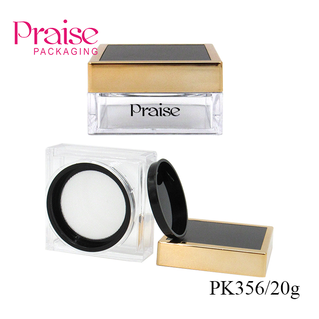 Square empty transparent plastic loose powder case 20g new makeup powder container with inner lid custom private label