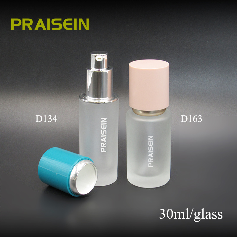 30ml custom new round frosted glass lotion bottle with lid empty essence bottle skin care packaging