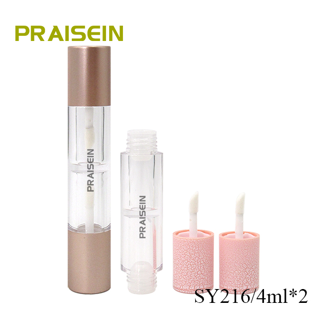 4ml*2 double tube lip gloss container with brush wholesale round empty transparent lip glaze tube plastic packaging