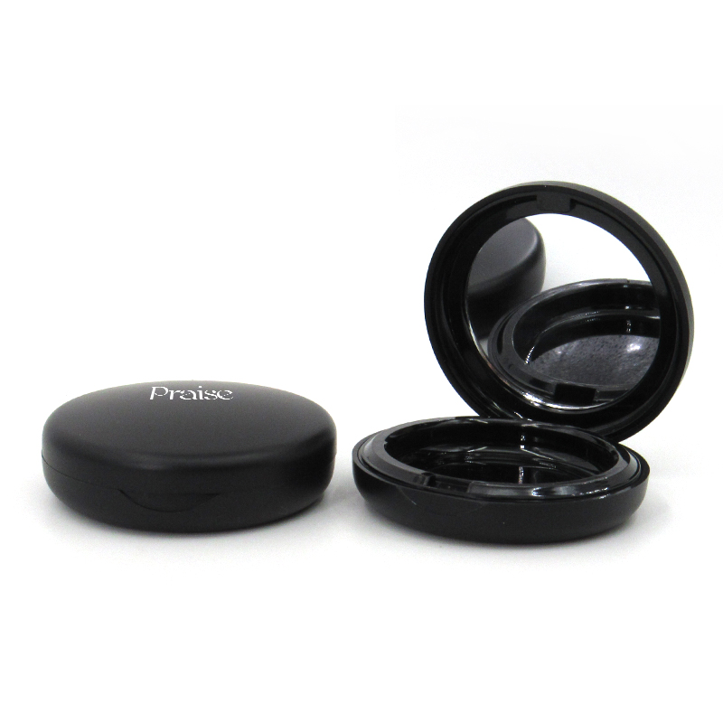 Magnetic black empty powder compact case 16g round plastic powder compact packaging