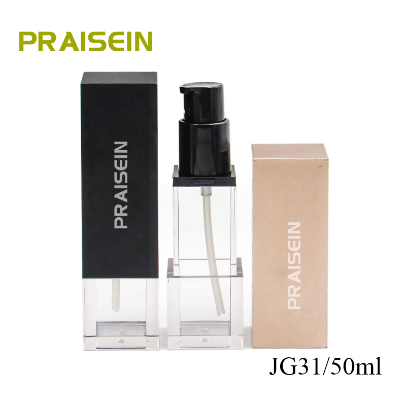 Plastic lotion bottle 50ml square cosmetic liquid foundation bottle with pump packaging for sale
