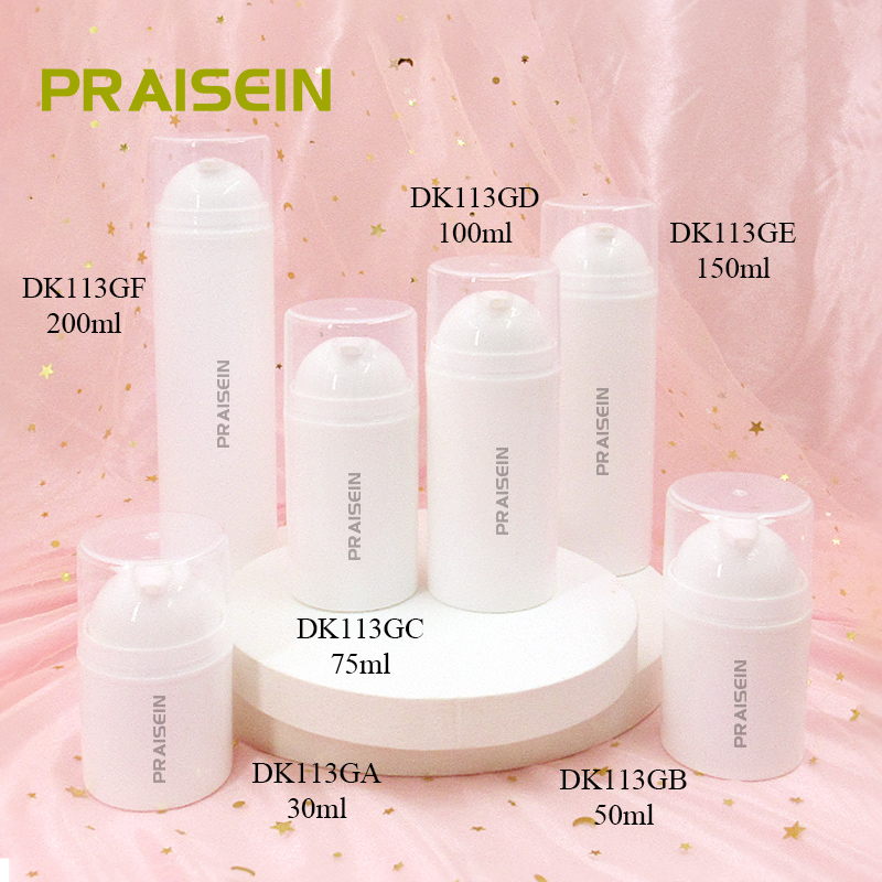 Simple round cosmetic bottle with vacuum pump white PP plastic empty lotion bottle essence cream container packaging for sale