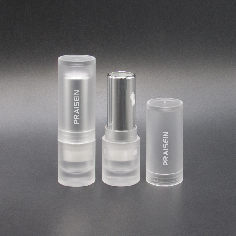 Production wholesale transparent frosted lipstick containers round empty plastic lipstick tube packaging
