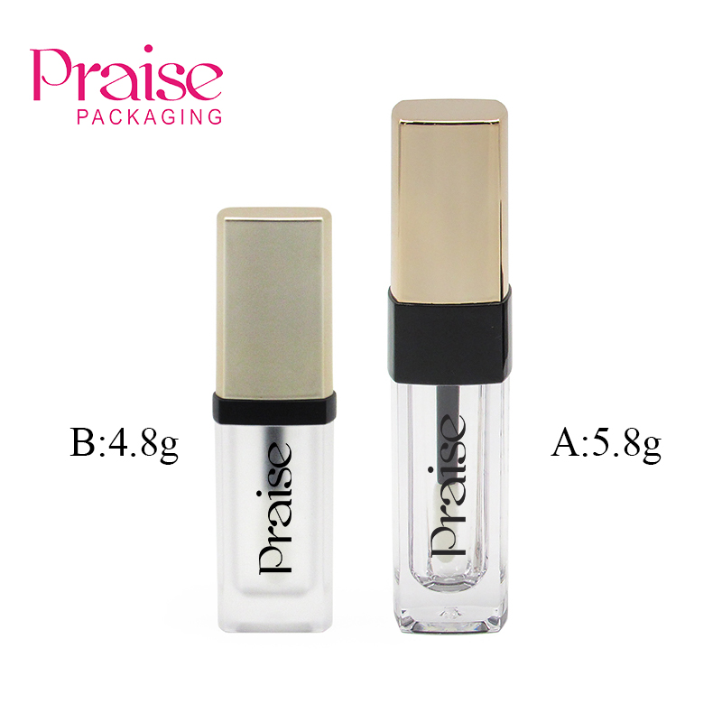 4.8g/5.8g square plastic double wall lipgloss tube container,Factory Outlet gold clear liquid lipstick empty tube makeup package