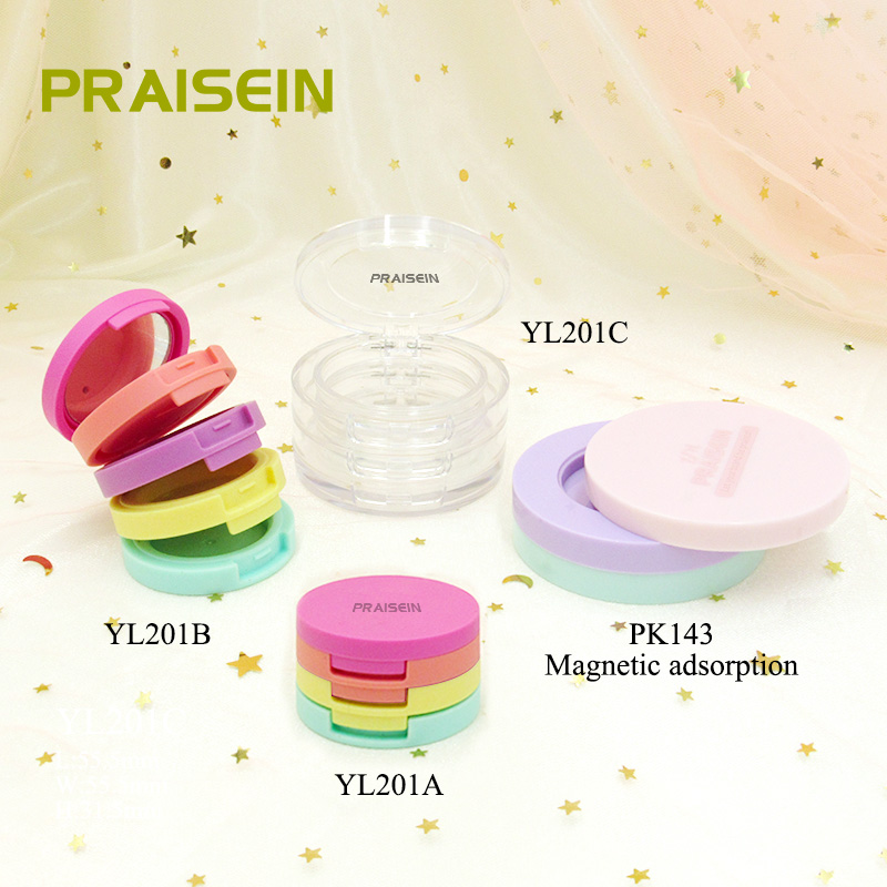 Cosmetic round multicolor empty eye shadow blush plastic palette case packaging with magnetic Free combination layer