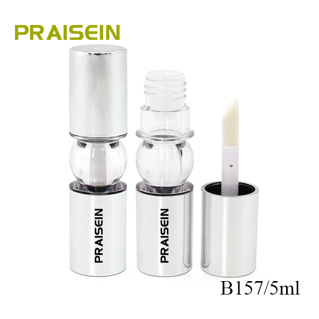 5ml innovative round plastic lip gloss tube with big brush big wand empty silver lip gloss packaging tube