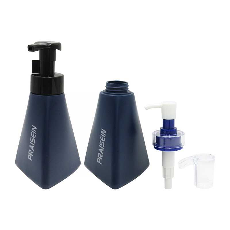 Factory price triangle blue foam bottle 150ml 400ml pe plastic bottle shampoo and lotion