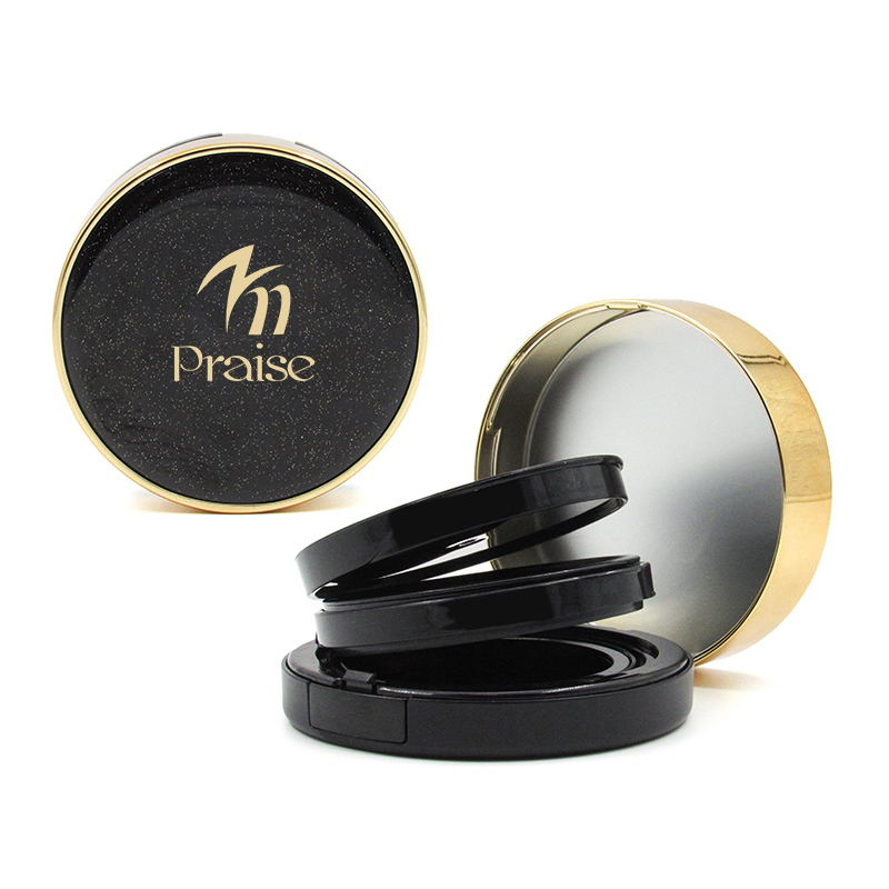 Custom new designs shiny quicksand makeup empty air cushion foundation BB powder case container cosmetic packaging with mirror